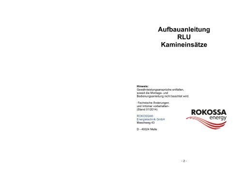 Allgemeine Aufbauanleitung Kamineinsätze RLU - ROKOSSA energy