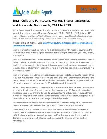 Golbal Small Cells and Femtocells Market - Industry Outlook, Size,Share, Growth Prospects, Key Opportunities, Trends and Forecasts, 2015 to 2021