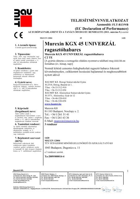Murexin KGX 45 UniverzÃ¡l - TNyLokok - Baumit