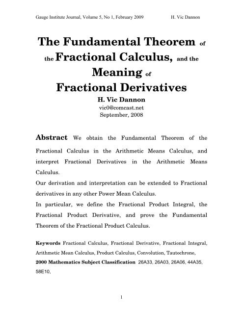 Fractional Calculus - Gauge-institute.org