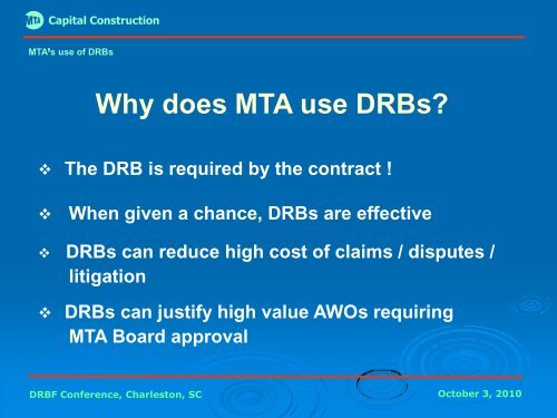 MTA Capital Construction - Dispute Resolution Board Foundation