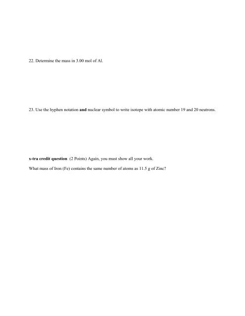 Chemistry, Chapter 3 quiz Name - Teacherpage