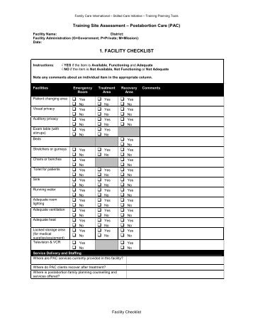PAC facility assessment tools - Family Care International