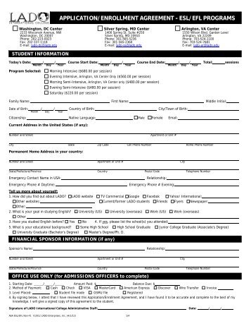 application/enrollment agreement - esl/efl programs - Lado ...