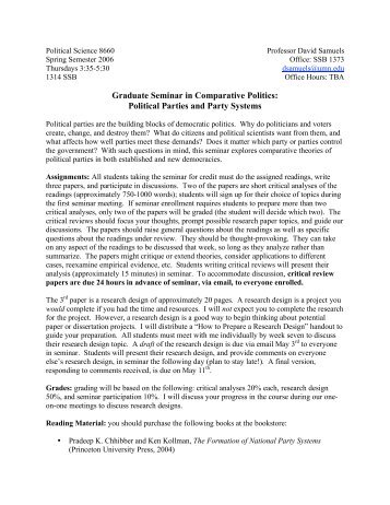 Graduate Seminar in Comparative Politics: Political Parties and ...