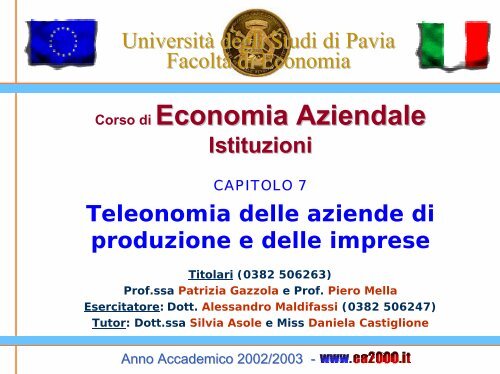 QL - Economia Aziendale Online - UniversitÃ  degli studi di Pavia