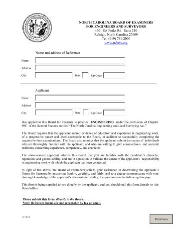 Reference Form - North Carolina Board of Examiners for Engineers ...
