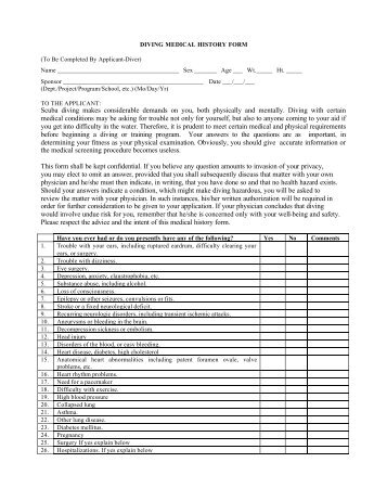 Diving Medical History Form