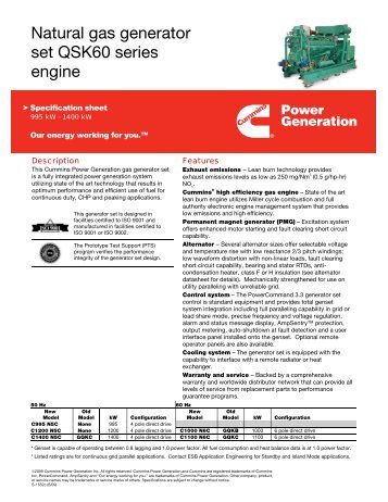 Natural gas generator set QSK60 series engine - Cummins Inc.