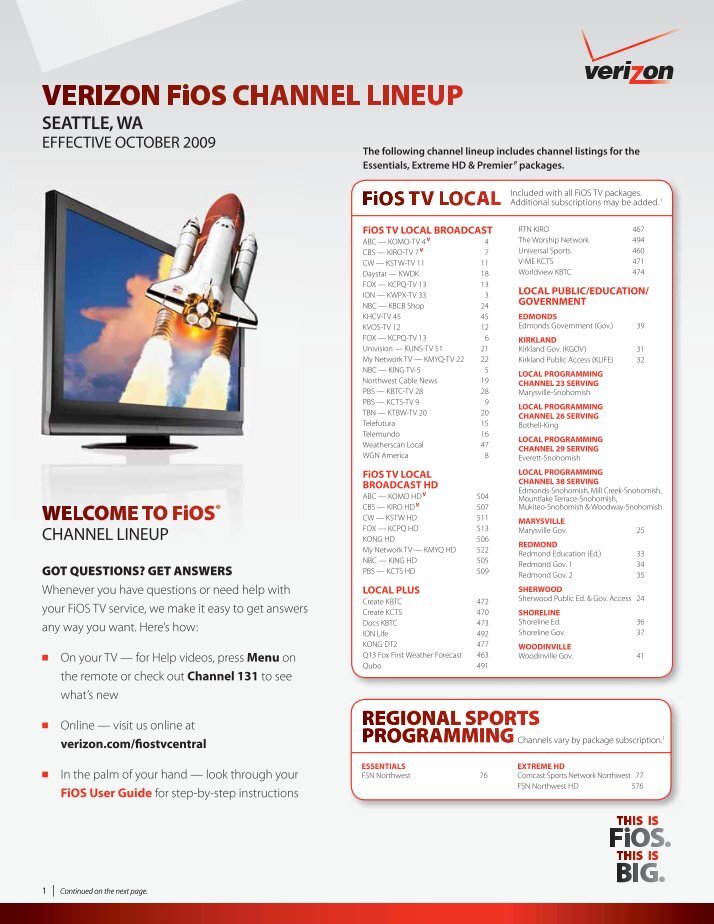 VERIZON FiOS CHANNEL LINEUP