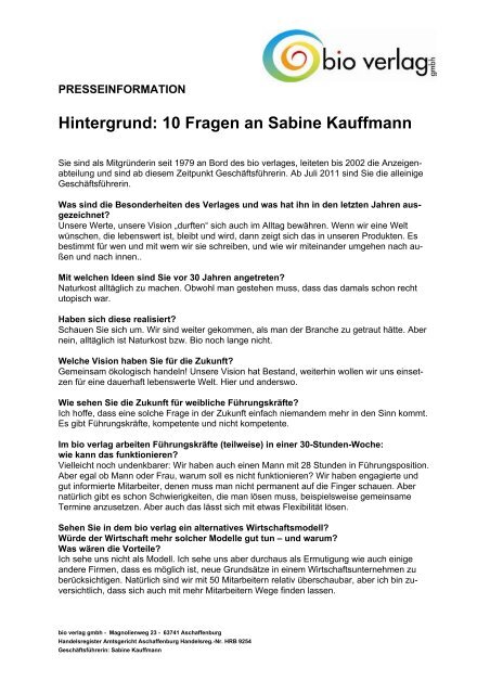 Hintergrund: 10 Fragen an Sabine Kauffmann