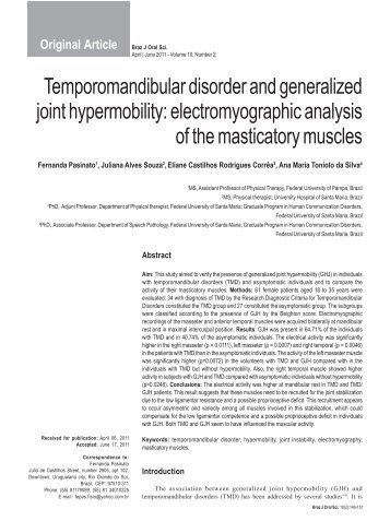 Temporomandibular disorder and generalized joint hypermobility ...