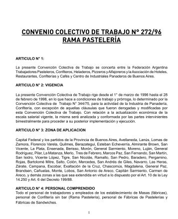 convenio colectivo de trabajo nÂ° 272/96 rama pastelerÃ­a - Pasteleros