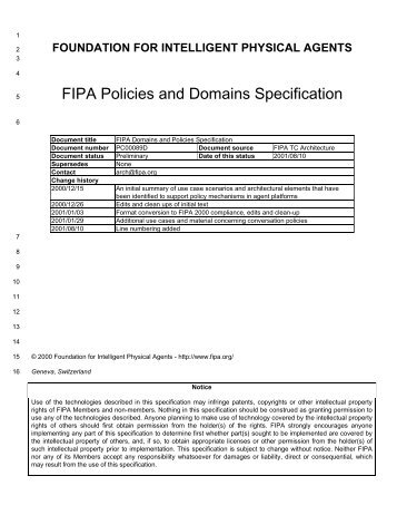 FIPA Policies and Domains Specifications