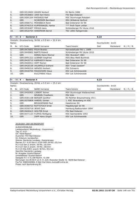 Chronik von RAD-Rennsportveranstaltungen in Mecklenburg ...