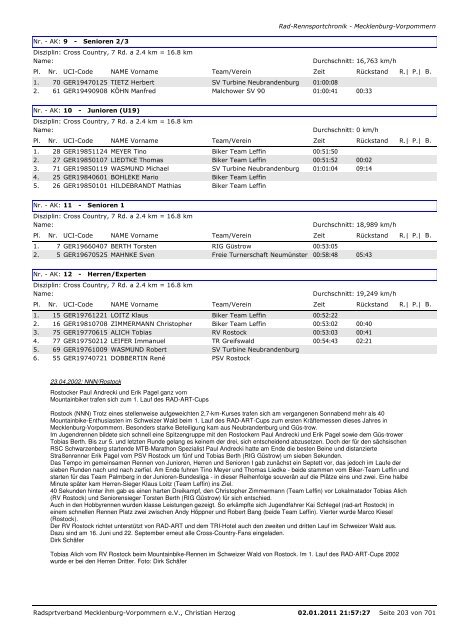Chronik von RAD-Rennsportveranstaltungen in Mecklenburg ...
