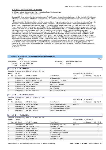 Chronik von RAD-Rennsportveranstaltungen in Mecklenburg ...