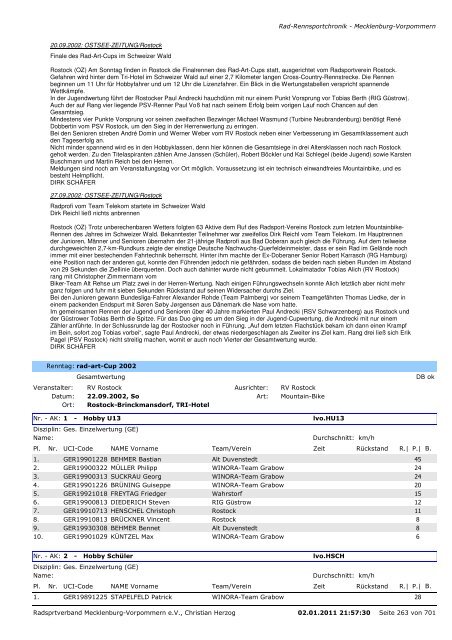 Chronik von RAD-Rennsportveranstaltungen in Mecklenburg ...