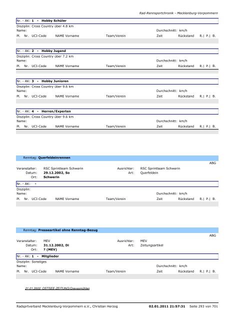 Chronik von RAD-Rennsportveranstaltungen in Mecklenburg ...