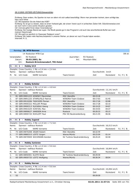 Chronik von RAD-Rennsportveranstaltungen in Mecklenburg ...