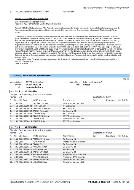 Chronik von RAD-Rennsportveranstaltungen in Mecklenburg ...