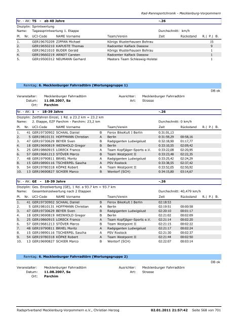 Chronik von RAD-Rennsportveranstaltungen in Mecklenburg ...