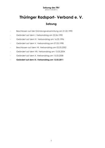 Verband e. V. Satzung - Thüringer Radsportverbandes eV