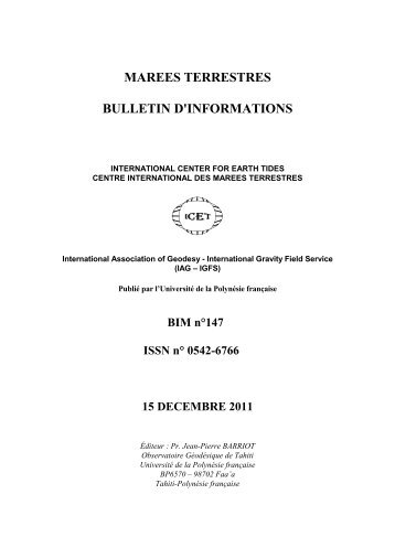 MAREES TERRESTRES BULLETIN D'INFORMATIONS