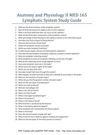 Study guide for lymphatic and immunity chapter