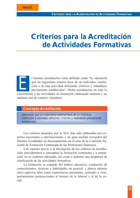 Criterios para la acreditaciÃ³n de actividades formativas