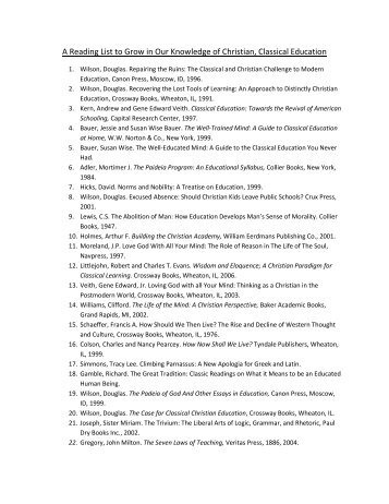 A Reading List to Grow in Our Knowledge of Christian, Classical ...
