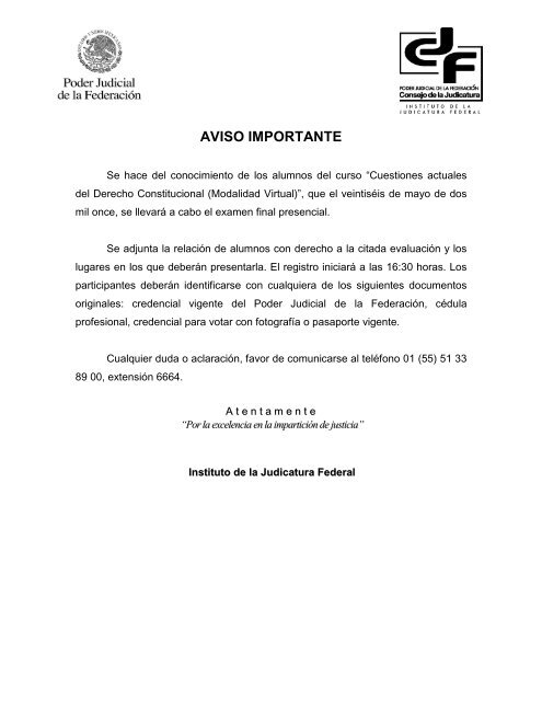 AVISO IMPORTANTE - Instituto de la Judicatura Federal