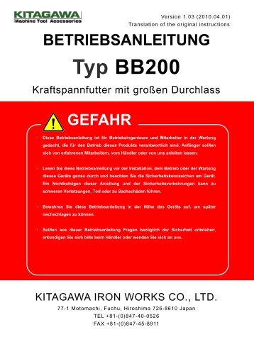 BETRIEBSANLEITUNG Typ BB200 - Kitagawa Europe