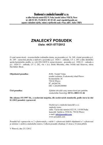 ZNALECKÃ POSUDEK ÄÃ­slo: 4431-577/2012 - OKdrazby.cz