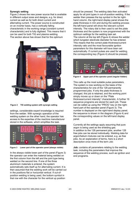 Synergic Setting of TIG Systems - Ewm-sales.co.uk