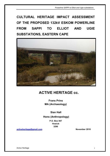 CULTURAL HERITAGE IMPACT ASSESSMENT OF THE ... - SAHRA