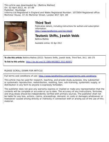 Teutonic Shifts, Jewish Voids - bettina mathes