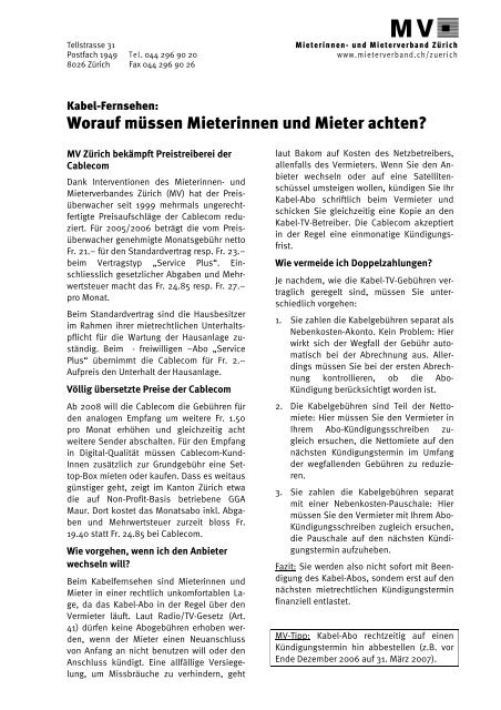 Kabel-TV-Merkblatt - Mieterverband