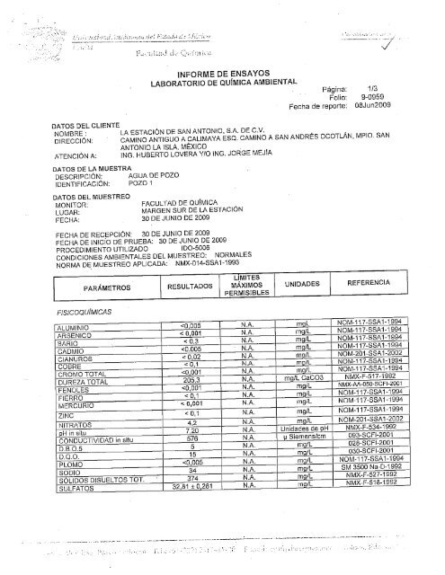 INFORME DE ENSAYOS LABORATORIO DE QUÍMICA AMBIENTAL