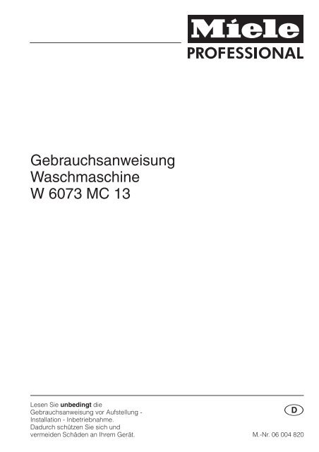 Gebrauchsanweisung Waschmaschine W 6073 MC 13