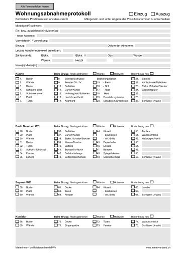 Wohnungsabnahmeprotokoll - Mieterverband