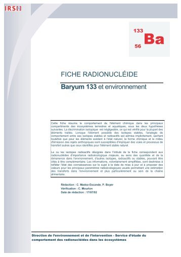 FICHE RADIONUCLÉIDE Baryum 133 et environnement - IRSN