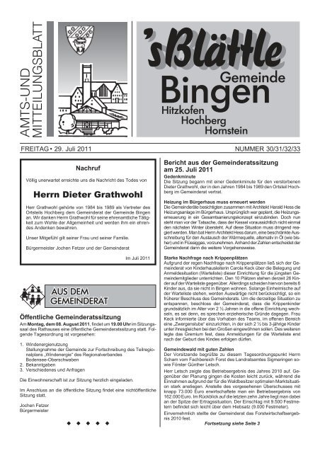 Herrn Dieter Grathwohl - Bingen