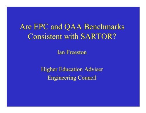 Are EPC and QAA Benchmarks Consistent with SARTOR?