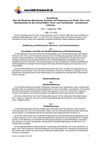 Anordnung über die Beratung, Bewerbung ... - DDR-Schulrecht