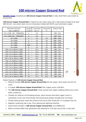 100 micron Copper Ground Rod - Amiable Impex