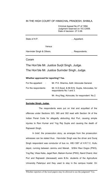 The Hon'ble Mr. Justice Surjit Singh, Judge. The Hon'ble Mr. Justice ...