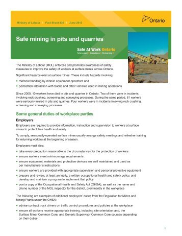 Safe mining in pits and quarries - Ontario.ca