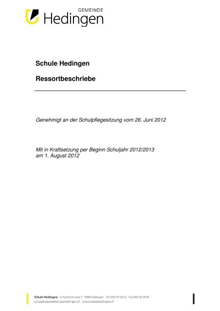 Ressort-Beschriebe der Schulpflege - Schule Hedingen