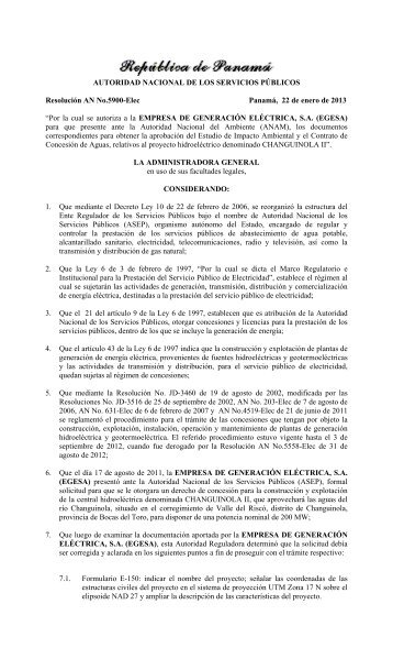 AUTORIDAD NACIONAL DE LOS SERVICIOS PÃBLICOS ... - Asep